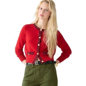 J.Crew NWT Cashmere Sweater Lady Jacket Cardinal Red Navy Gold Button Size M